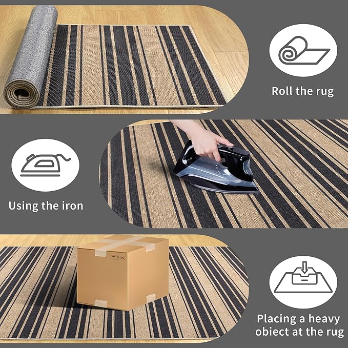 Striped Easy Jute Rug 5x7 Outdoor Patio Rug Washable Rugs for Living Room Bedroom Non Slip Non Shedding Neutral Farmhouse Indoor Outdoor Carpet for Backyard Patio Office