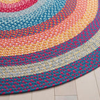 SAFAVIEH Washable Rug Outdoor Braided Collection - 5' Round, Red & Orange, Handmade & Reversible, Non-Shedding & Easy to Clean, Ideal for Patio, Backyard, Mudroom (BRD308Q)