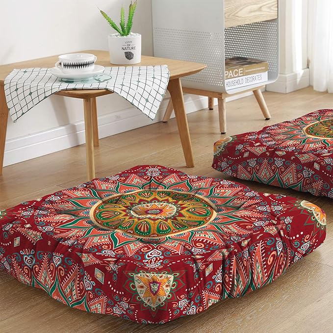 Mandala Meditation Cushion, Boho Meditation Mat, Meditation Pillows for Sitting on Floor, Cushions for Sitting in Home and Outdoor, Square Floor Pillow Cushion Seating for Yoga Accessories 22'' X 22''