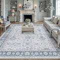 8x10 Area Rug Blue Washable Vintage Carpet Living Room Bedroom Large Non Slip Stain Soft Resistant Low Pile Thin Boho Accent Indoor Throw Rug for Dining Room Office