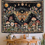Accnicc Boho Butterfly Tapestry Mushroom Sun and Moon Hippie Wall Tapestry for Bedroom Aesthetic Vintage Floral Plant Small Tapestries Wall Hanging for Dorm Living Room Decor 48 x 36 Inch
