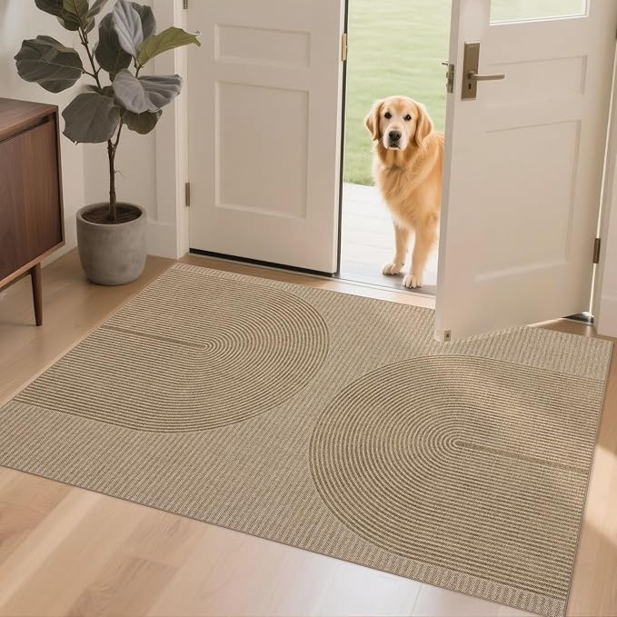 Easy Jute Rug 3x5: Indoor Outdoor Natural Boho Area Rugs for Living Room Patio Washable - Farmhouse Neutral Contemporary Carpet Mat for Entryway Bedroom Kitchen Backyard Sunroom Non Slip