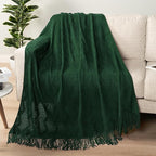 PAVILIA Emerald Green Knit Throw Blanket for Couch, Twin Bed, Soft Knitted Farmhouse Sofa Throw for Living Room, Lightweight Decorative Summer Blanket for Chair, Outdoor Textured Boho Blanket, 60x80