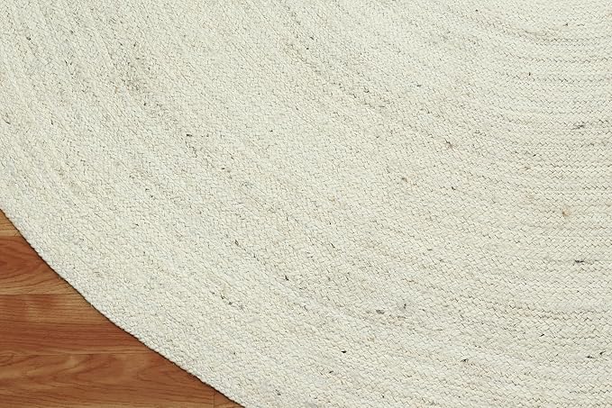 Circle Area Rug - 3 Ft' Round White Natural Jute Mat Geometric Kilim Rug Indoor Outdoor Use Flatweave Rugs for Bedroom Bedside Round Dining Table Mat Hall & Kitchen