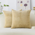 Home Brilliant Set of 2 Decorative Plush Velvet Corduroy Striped Throw Euro Pillow Sham Cushion Cover for Sofa, 26x26 inches, Taupe