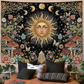 Aipon Boho Sun and Moon Tapestry Hippie Mushroom Floral Wall Tapestry for Bedroom Aesthetic Moon Phase Vintage Plant Celestial Large Tapestries Wall Hanging for Living Room Dorm 80 x 60 Inch