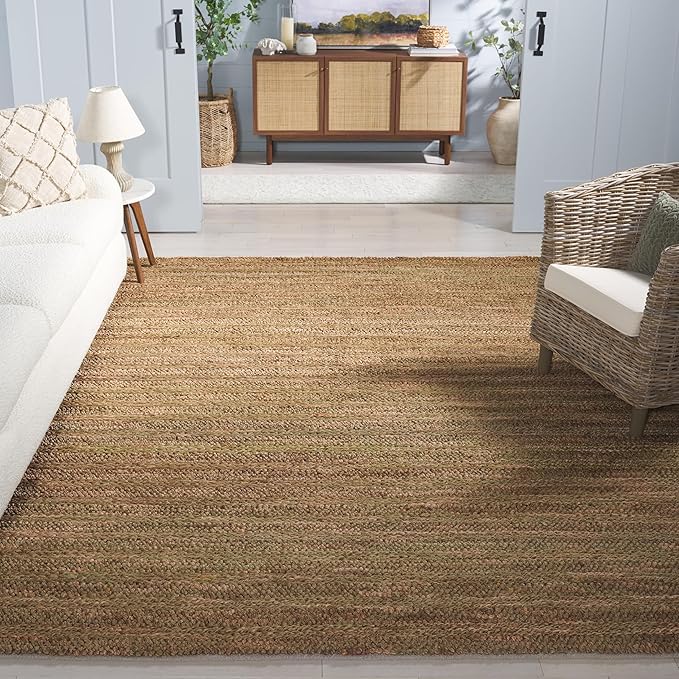 SAFAVIEH Area Rug 8x10 - Natural Fiber Couture Collection - Large - Green & Natural, Handmade Jute, Ideal for Living Room, Bedroom, Dining Space (NFC101Y)