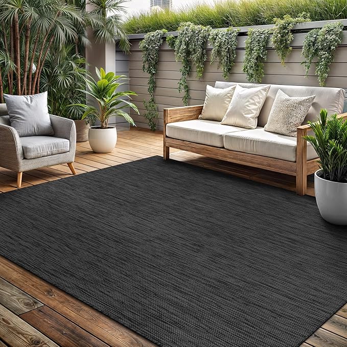 Washable Indoor Outdoor Rug 8x10 Weather Resistant Area Rugs Modern Solid for Porch Deck Balcony Backyard Patio Outside Carpet (8 X 10 Dark Grey)