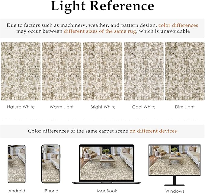 HUGEAR Brown Area Rug 5x7 Machine Washable Living Room Rugs Distressed Neutral Vintage Floral Low Pile Carpet Bedroom Office Dining Room Laundry Room Non Slip Soft Lightweight