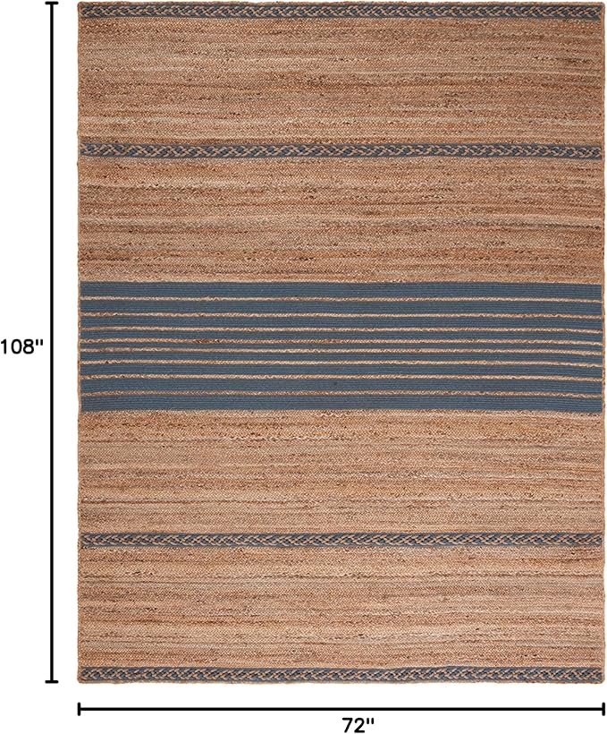 SAFAVIEH Natural Fiber Collection Area Rug - 6' x 9', Natural & Grey, Handmade Stripe Boho Farmhouse Rustic Braided Jute, Ideal for High Traffic Areas in Living Room, Bedroom (NFB262F)