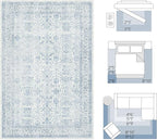 FMFUNCTEX 4x6 Washable Area Rug Blue Neutral Vintage Non Slip Low Pile Traditional Indoor Carpet for Entryway Living Room Bedroom Soft Retro Floral Mat Throw Rug for Dining Office Kitchen Entryway
