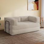 WLIVE 60'' Futon Sofa Bed, Convertible Sleeper Sofa, Folding Pull Out Couch Boneless Mattress with Fixed Frame, Corduroy, Greyish Beige