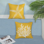 Coastal Pillow Covers 18x18 Inch Set of 2 Yellow Coral Starfish Throw Pillows Nautical Ocean Decorations Summer Linen Beach Pillowcase Outdoor Decor Farmhouse Cushion Case for Home Bedroom