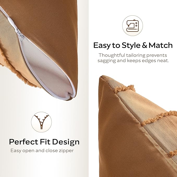 JELLYMONI 2 Pack Rust Pillowcases 12" x20", Soft Microfiber Striped Tufted Pillow Covers(Pillows are not Included)