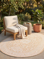 Rugs.com Outdoor Aztec Collection Rug – 5' x 8' Oval Natural Flatweave Rug Perfect for Living Rooms, Large Dining Rooms, Open Floorplans