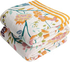 Boho Throw Blanket for Bed, 100% Organic Cotton Breathable Ultra Soft 60" x 80" Quilt Throw - All Season Floral Rustic Farmhouse Decor Luxury Reversible Blanket for Sofa Couch Chair and Gift