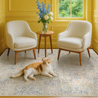 Beige Blue Living Room Rug 5x7, Cottage Area Rug for Bedroom, Vintage Washable Floral Mat for Nursery, Office, Low Pile Non Slip Stain Resistance French Country Style Retro Indoor (5x7 Beige Blue)
