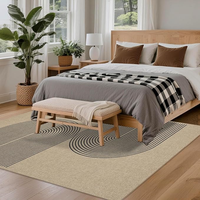 Easy Jute Rug 5x7: Indoor Outdoor Natural Boho Area Rugs for Living Room Patio Washable - Farmhouse Neutral Contemporary Carpet Mat for Entryway Bedroom Kitchen Backyard Sunroom Non Slip