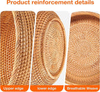 Honey Brown Natural Rattan Bread Basket Set of 3 - Handwoven Round Wicker Serving Bowls for Fruit, Snacks, Kitchen Counter Organizing | Stackable Farmhouse Decor
