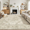 Washable Rugs 9x12, Large Area Rugs 9x12 Living Room with Non-Slip Backing, Super-Soft Floral Vintage Rug, Low Pile Area Rug for Bedroom, Dining Room, Office (Ivory/Beige, 9'x12')