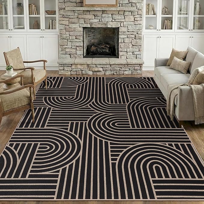 GarveeHome Easy Jute Rug 8x10 Rainbow Abstract Washable Non Slip Living Room Ultra-Thin Bedroom Rug, Non Skid Backing Accent Carpet for Dining Room Office