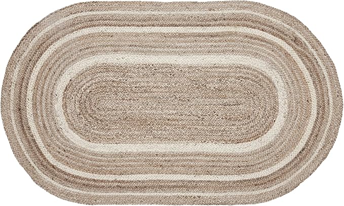 VHC Brands Jute Rug Oval with Pad, Natural & Crème, 48x72