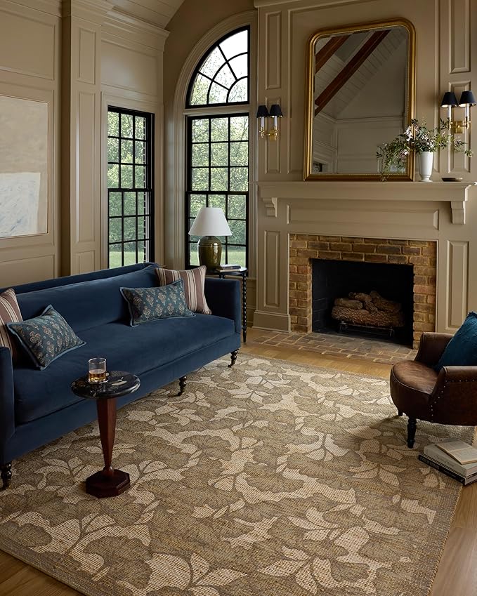 Loloi Chris Loves Julia Rue Collection RUE-02 Olive/Sage 3'-6" x 5'-6" Accent Rug Jute Neutral Floral Living Room Bedroom Rug