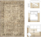 FMFUNCTEX 2x10 Runner Rug Brown Washable Vintage Neutral Distressed Non Slip Low Pile Indoor Carpet Retro Floral Hallway Entryway Rug for Kitchen Living Room Bedroom Bathroom Laundry Entry Bedside