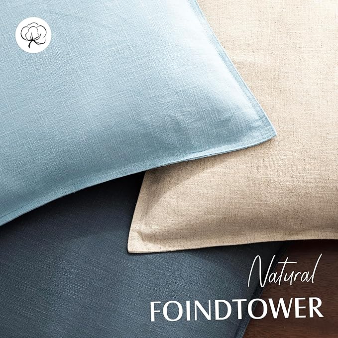 Foindtower Pack of 2, Decorative Linen Soild Throw Pillow Covers Soft Accent Euro Cushion Case Farmhouse Neutral Pillowcase for Chair Couch Sofa Bedroom Living Room Home Decor 24 x 24 Inch Light Blue