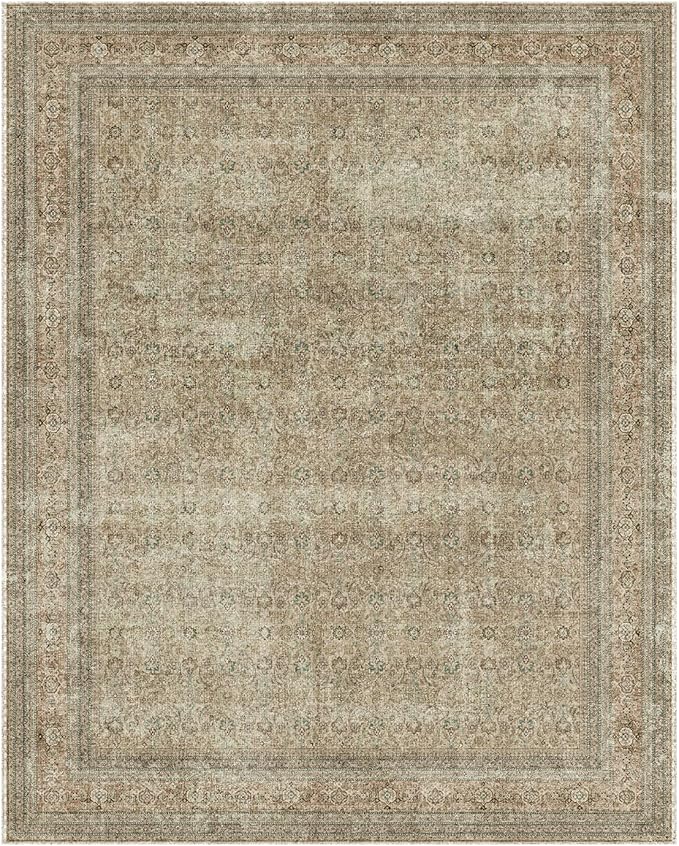 10x14 Area Rug Washable Rugs: Large Living Room Rug Stain Resistant Non Slip Distressed Vintage Low Pile Faux Wool Soft Rugs for Bedroom Farmhouse Dining Room Nursery Indoor