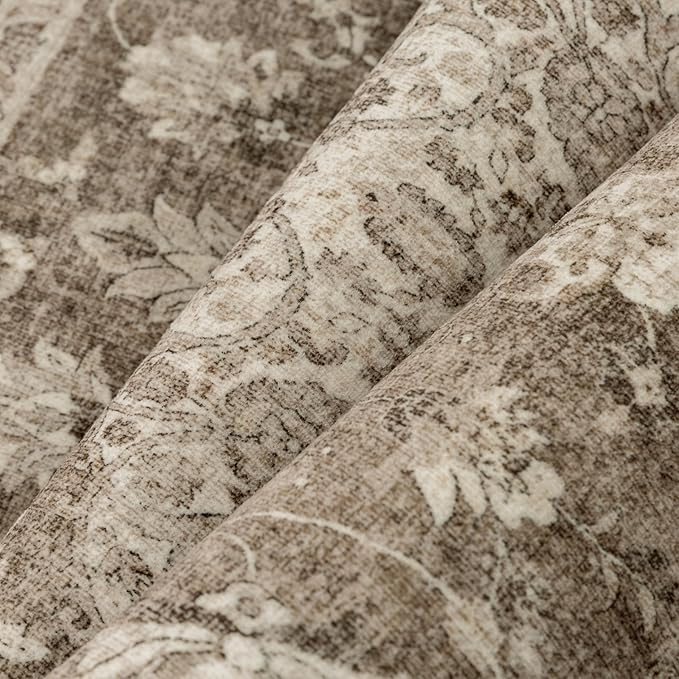 6x9 Area Rug Brown Washable Living Room Vintage Carpet Bedroom Distressed Large Non Slip Low Pile Thin Dining Room Office Medallion Accent Throw Rug
