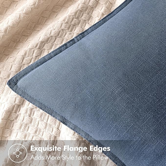 MIULEE Decorative Linen Euro Sham Pillow Covers 22x22 Inch Blue Ashes Boho Farmhouse Neutral Couch Throw Pillows for Bed Pack of 2 Accent Modern Pillowcase Sofa Livingroom Home Decor
