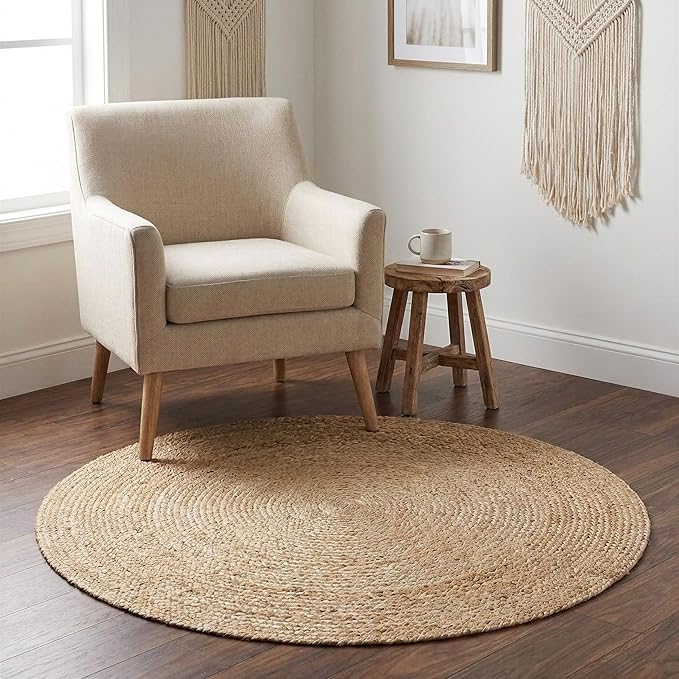 · REDEARTH · Round Area Rug - 3 Feet Braided Natural Jute with Non-Skid Backing - Handwoven Boho Rug for Bedroom, Kitchen, Living Room - Farmhouse Aesthetic Home Decor - Durable Handmade Rug, Set of 2