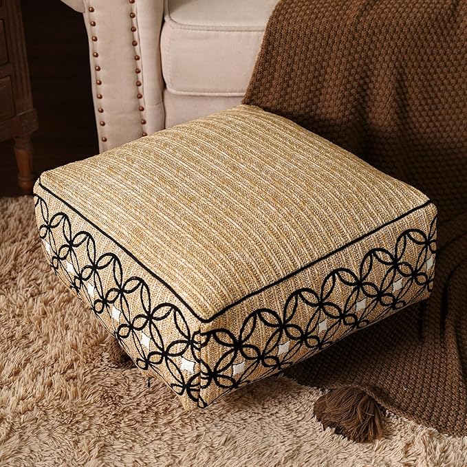 SUTAVIA Pouf Cover Ottoman Unstuffed Pouf Seat Footrest Decorative Storage Bean Bag Floor Chair for Home Decor Living Room Bedroom (Linen Decor, Square, 20" D x 20" W x 8" H)