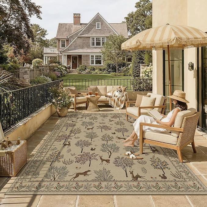HUGEAR 8x10 Jute Outdoor Indoor Rug Washable Linen Textured Weave High Traffic Stain Resistant Non Slip Durable Carpet for Livingroom Patio Deck Balcony Courtyard (Animal, 8' x 10')