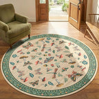 Mushroom Insect 7ft Round Rug Washable Non-Slip Soft Ultra-Thin Large Boho Circle Carpet for Entryway Kitchen Bedroom Nursery Dining Room Khaki Green