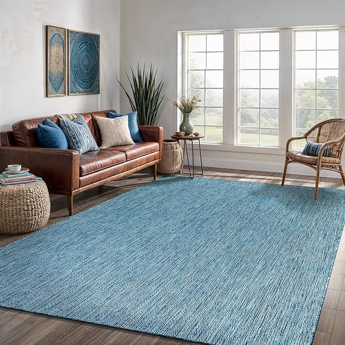 Washable Indoor Outdoor Rug Weather Resistant Carpet Modern Solid for Porch Deck Balcony Backyard Patio Rug 6x9 Aqua Blue