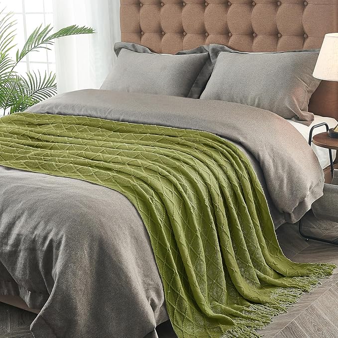 inhand Knitted Throw Blanket for Couch and Bed, Soft Living Room Home Decor Knitted Blanket with Tassel, Outdoor Lightweight Breathable Summer Blanket, Farmhouse Warm Woven Decorative, 50"x60"