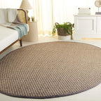 SAFAVIEH Area Rug 6x8 Oval- Natural Fiber Collection - Natural & Grey, Seagrass, Basketweave Pattern with Border (NF114P)