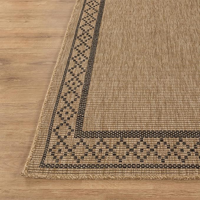Easy Jute Rugs 8x10 Frame Natural Color Living Room Indoor Outdoor Area Rug for Patio and Kitchen Rug High Traffic Washable Easy to Clean Solid Boho Woven Design Carpet (8 x 10)