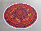 Round Beach Tapestry Turquoise Mandala Throw/Boho Hippie Beach Blanket Roundie/Indian Cotton Bohemian Large Round Table Cloth-Home Decor/Yoga Mat Meditation Picnic Rug (42", Orange)