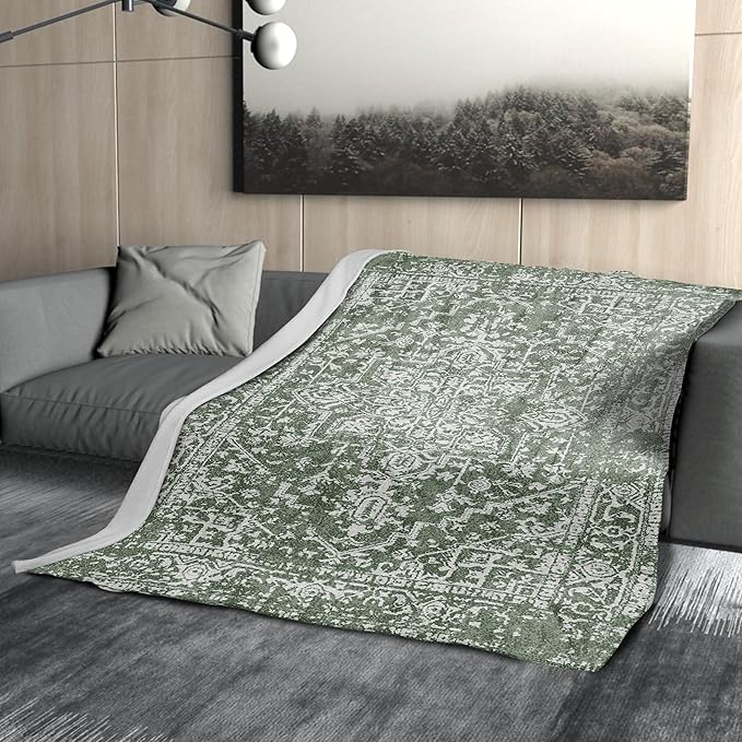 Sage Green Boho Blanket Soft Flannel Lightweight Retro Bohemian Throw Blanket Cozy Warm Vintage Aztec Geometric Blankets All Seasons Living Room Decor for Couch Chair Bed Sofa Office 40x50 inch