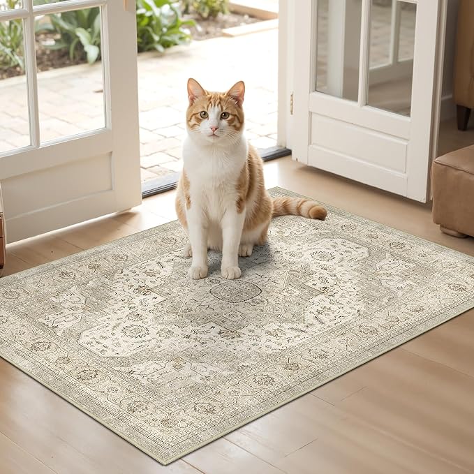 Washable Runner Rug 2x3 Runners for Hallways, Ultra-Thin Carpet Runners for Entryway Anti Slip Backing Runner Rugs for Kitchen Laundry Room Indoor Hallway (Ivory/Beige)