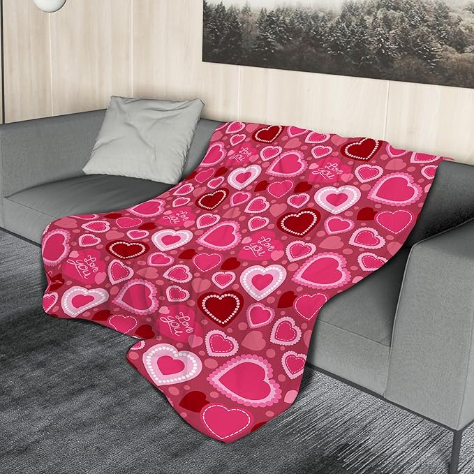 Valentine Blanket Soft Flannel Lightweight Red Pink Love Heart Valentines Throw Blanket Cozy Warm Blankets All Seasons Home Party Decor On Living Room Sofa Couch Bed 60x80 inch