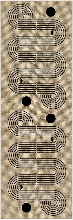 Kitchen Runner Rugs for Hallway, 2x6 Washable Farmhouse Non Slip Outdoor Runners Rug for Bedroom Porch Laundry Bathroom Geometric Brown