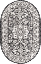Rugs.com Outdoor Aztec Collection Rug – 3' x 5' Oval Charcoal Gray Flatweave Rug Perfect for Living Rooms, Large Dining Rooms, Open Floorplans
