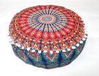 CRAFT KALA Large Hippie Mandala Meditation Floor Ottoman Pillow Cushion Pouf Cover Square Poufs Bohemian Circle Floor Cushion Case Outdoor Fireplace Yoga Living Room Decor Cover Orange, 24" Round