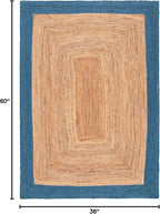 SAFAVIEH Natural Fiber Collection Accent Rug - 3' x 5', Natural & Blue, Handmade Flat Weave Boho Farmhouse Rustic Border Jute, Ideal for High Traffic Areas in Entryway, Living Room, Bedroom (NFB852M)