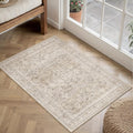 HUGEAR 2x3 Entryway Area Rug Vintage Beige Small Rug Machine Washable Door Mat Retro Floral Low Pile Carpet Vacuumable Distressed Throw Rug Entrance Kitchen Bathroom Bedroom Non Slip Lightweight