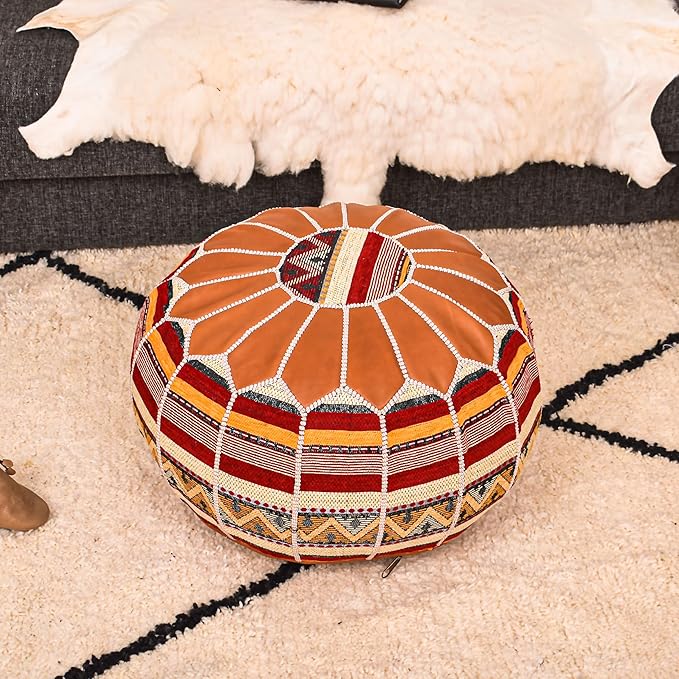 Marrakesh Gallery Bohemian Unstuffed Moroccan Pouf Ottoman, Round Ottoman Foot Rest, Handmade Bean Bag with Large Storage - Cover Floor Chair for Living Room, Bedroom - Ideal as Wedding Gifts